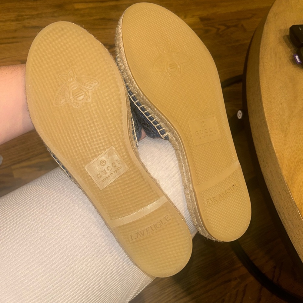 Gucci logo denim espadrille Sandal size 39.5 (pilar GG) - Picture 6 of 7